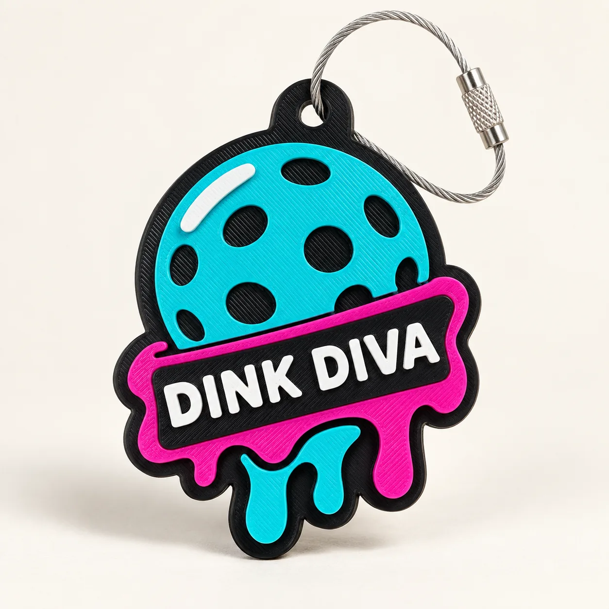 Rally Melt tag personalized with DINK DIVA on a light studio background